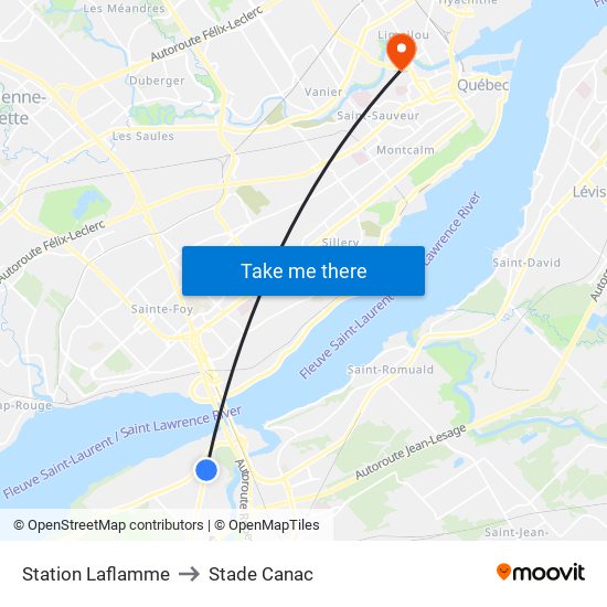 Station Laflamme to Stade Canac map