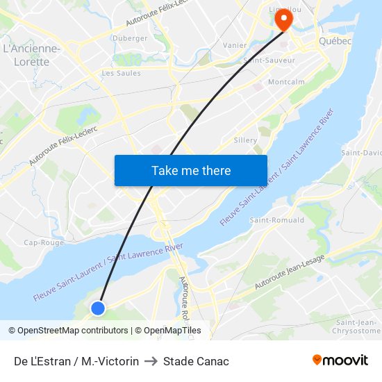 De L'Estran / M.-Victorin to Stade Canac map