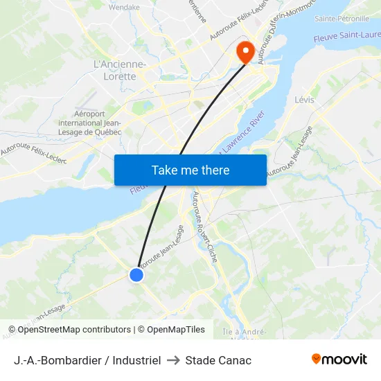J.-A.-Bombardier / Industriel to Stade Canac map