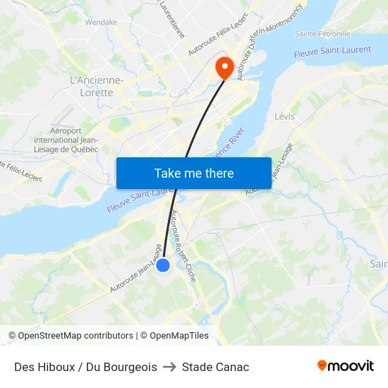 Des Hiboux / Du Bourgeois to Stade Canac map