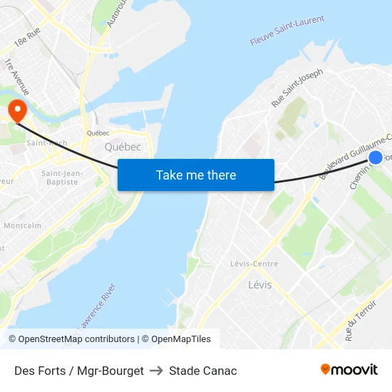 Des Forts / Mgr-Bourget to Stade Canac map