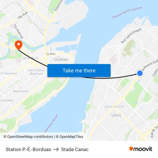 Station P.-É.-Borduas to Stade Canac map