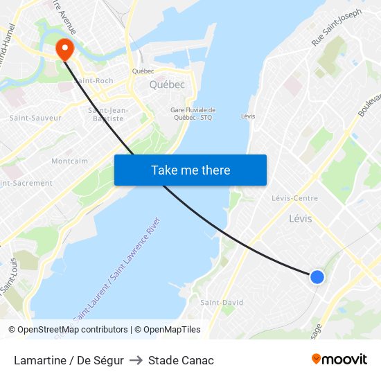 Lamartine / De Ségur to Stade Canac map