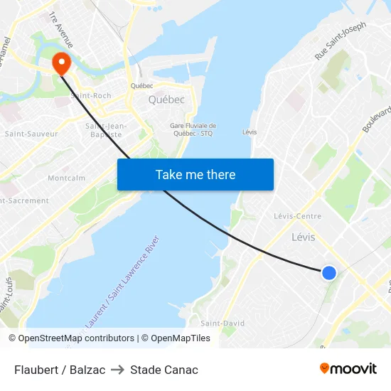 Flaubert / Balzac to Stade Canac map