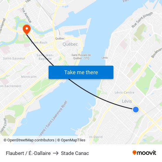 Flaubert / É.-Dallaire to Stade Canac map
