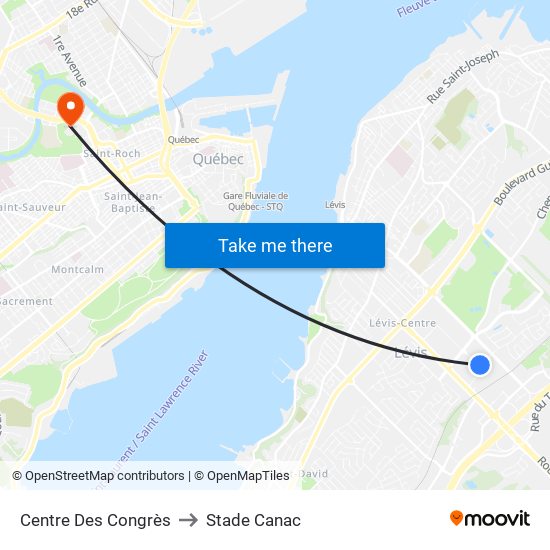 Centre Des Congrès to Stade Canac map