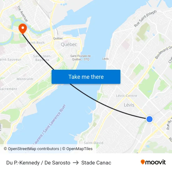 Du P.-Kennedy / De Sarosto to Stade Canac map
