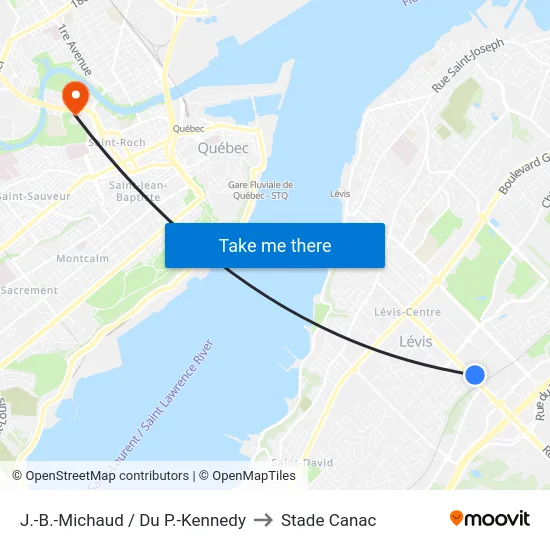 J.-B.-Michaud / Du P.-Kennedy to Stade Canac map