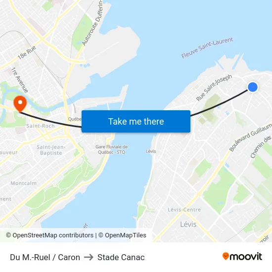 Du M.-Ruel / Caron to Stade Canac map