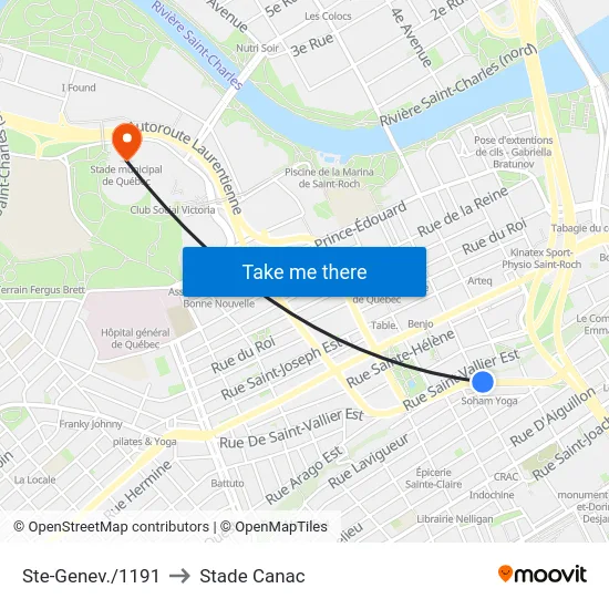 Ste-Genev./1191 to Stade Canac map