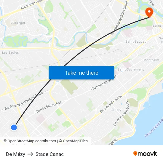 De Mézy to Stade Canac map