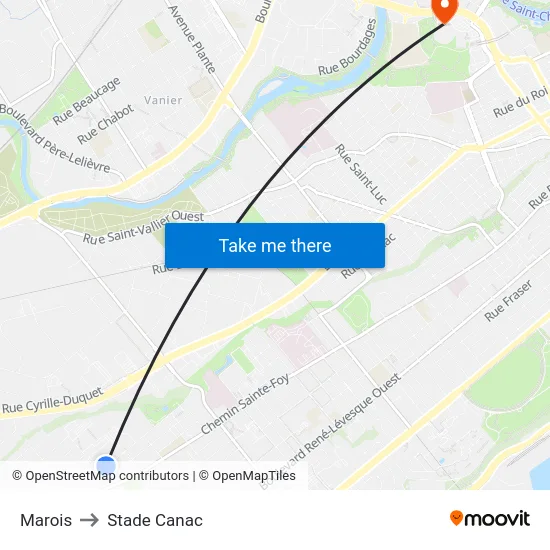Marois to Stade Canac map