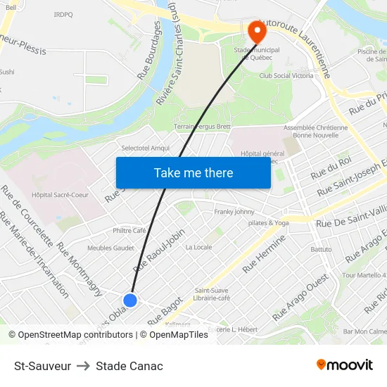 St-Sauveur to Stade Canac map