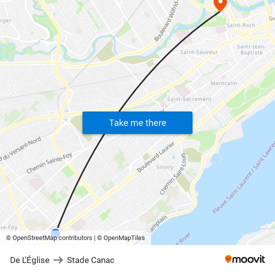 De L'Église to Stade Canac map