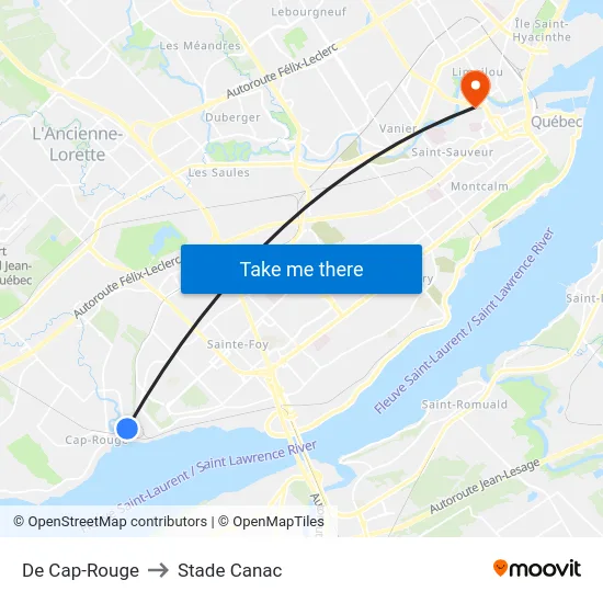 De Cap-Rouge to Stade Canac map