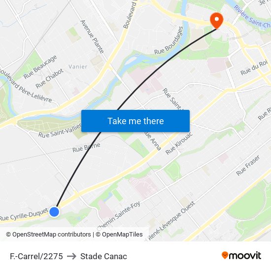 F.-Carrel/2275 to Stade Canac map