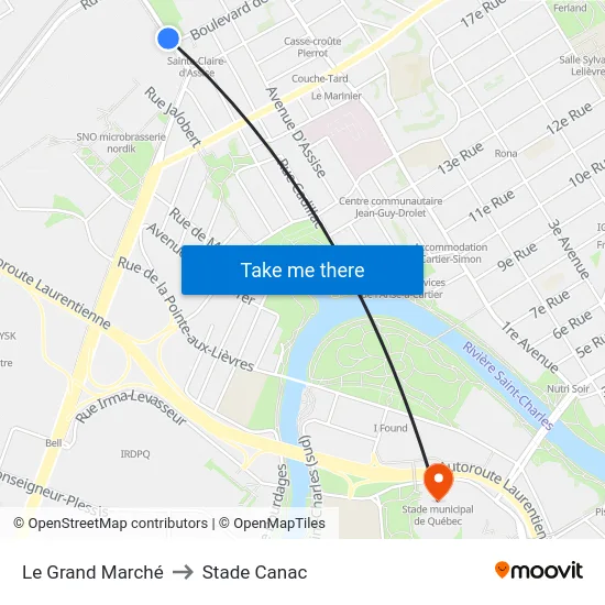 Le Grand Marché to Stade Canac map