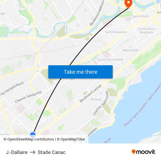 J.-Dallaire to Stade Canac map
