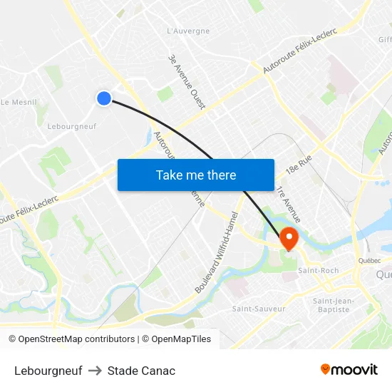Lebourgneuf to Stade Canac map