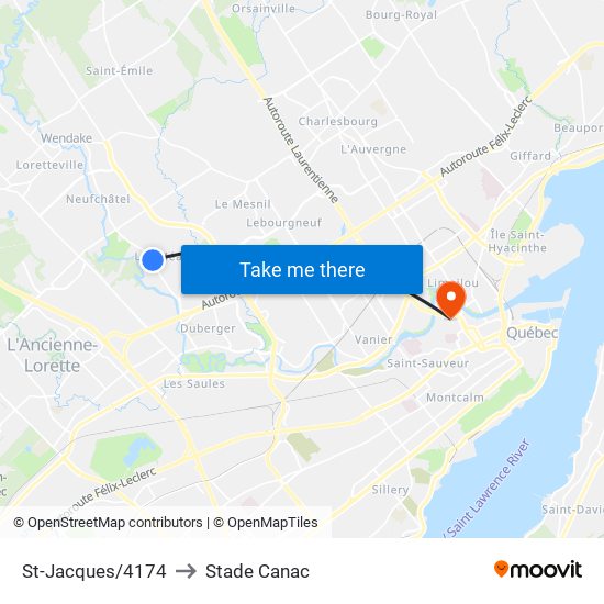 St-Jacques/4174 to Stade Canac map