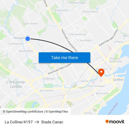 La Colline/4197 to Stade Canac map