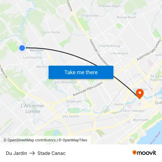 Du Jardin to Stade Canac map