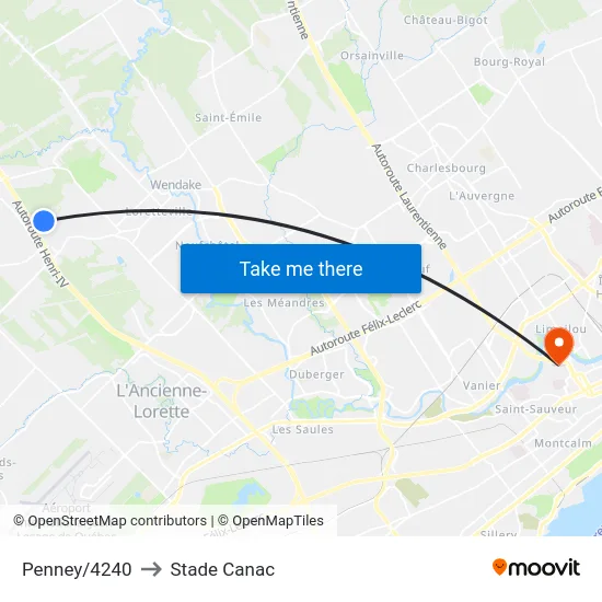 Penney/4240 to Stade Canac map