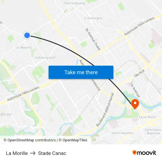 La Morille to Stade Canac map