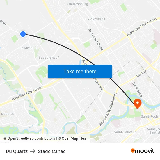 Du Quartz to Stade Canac map