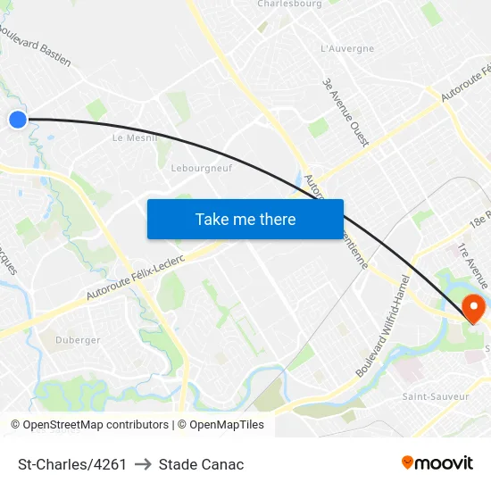 St-Charles/4261 to Stade Canac map