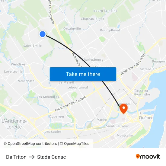 De Triton to Stade Canac map
