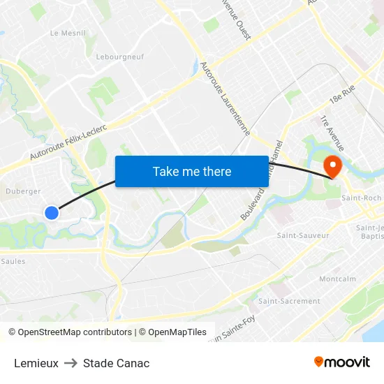 Lemieux to Stade Canac map