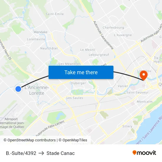 B.-Sulte/4392 to Stade Canac map