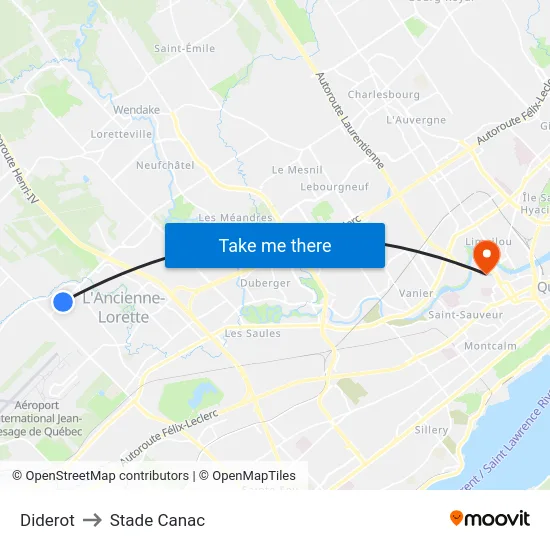 Diderot to Stade Canac map
