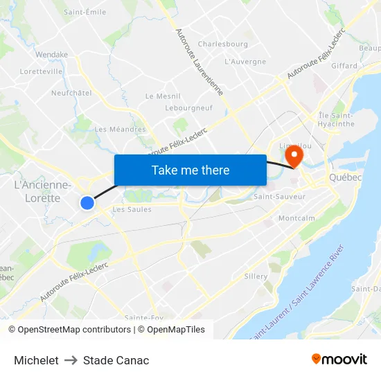 Michelet to Stade Canac map
