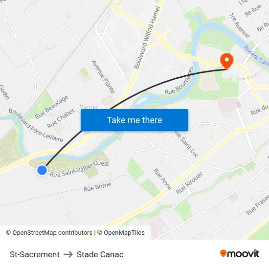 St-Sacrement to Stade Canac map