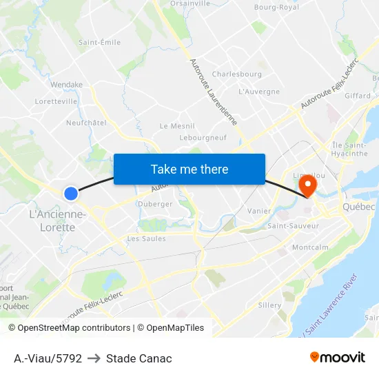 A.-Viau/5792 to Stade Canac map