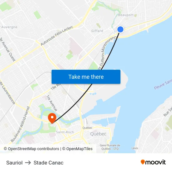 Sauriol to Stade Canac map