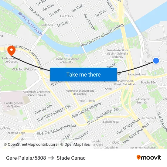 Gare-Palais/5808 to Stade Canac map