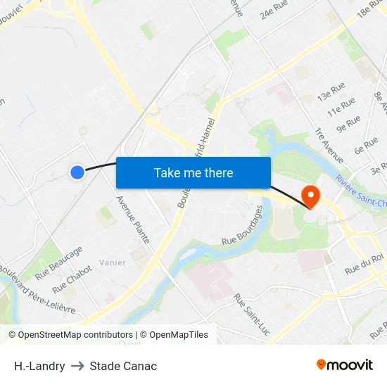 H.-Landry to Stade Canac map