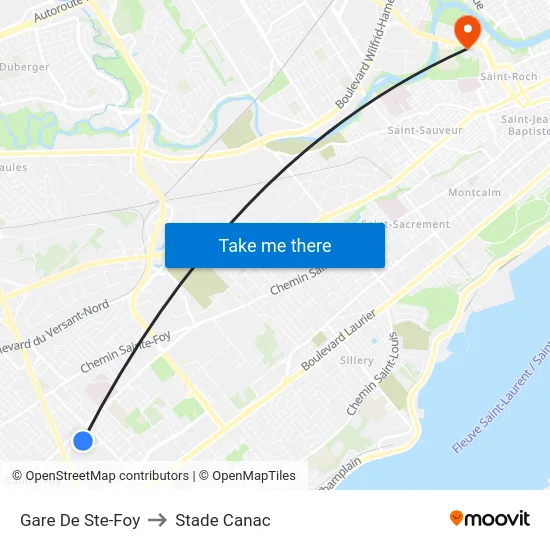Gare De Ste-Foy to Stade Canac map