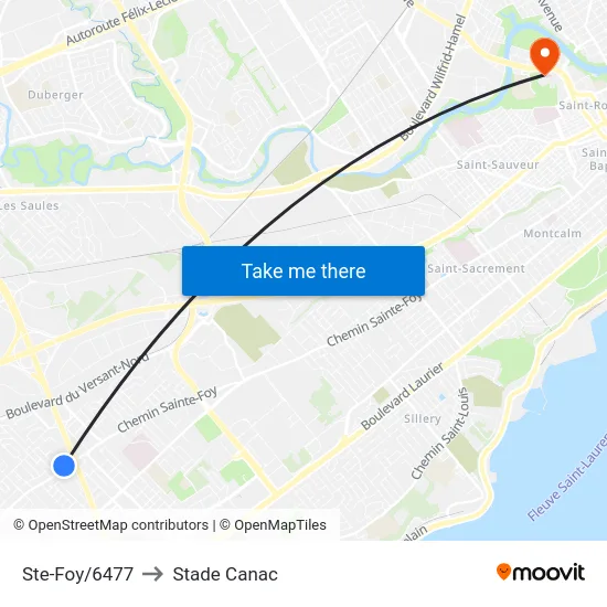 Ste-Foy/6477 to Stade Canac map