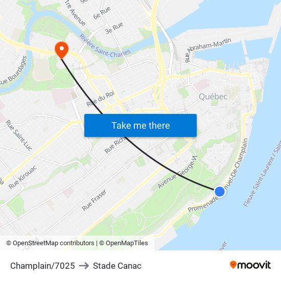 Champlain/7025 to Stade Canac map