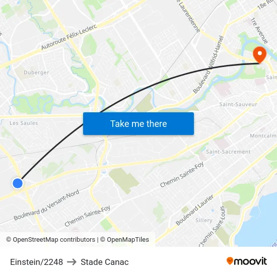 Einstein/2248 to Stade Canac map