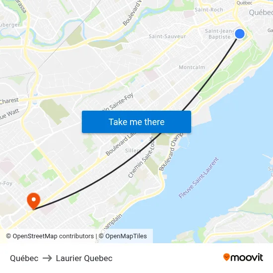 Québec to Laurier Quebec map