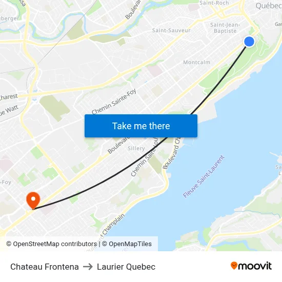 Chateau Frontena to Laurier Quebec map