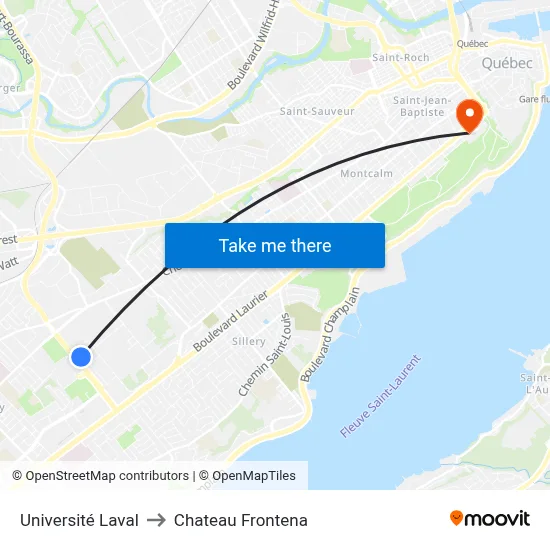 Université Laval to Chateau Frontena map