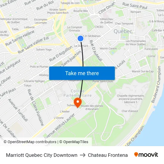 Marriott Quebec City Downtown to Chateau Frontena map