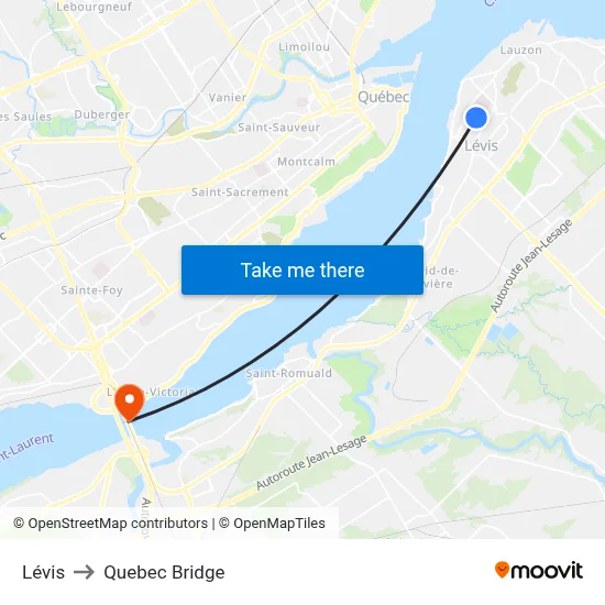 Lévis to Quebec Bridge map