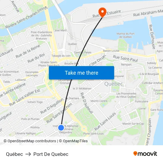 Québec to Port De Quebec map